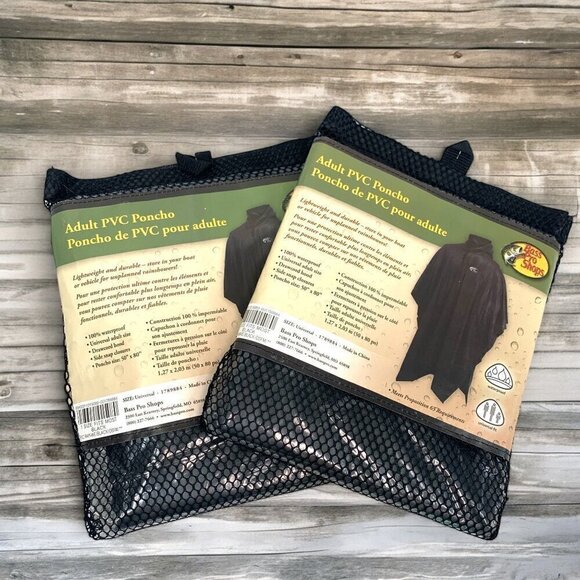 Bass Pro Shops Adult PVC Poncho Set of Two Black One Size Fits All NWT - Picture 1 of 7